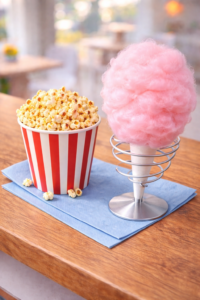 Zuckerwatte und Popcorn