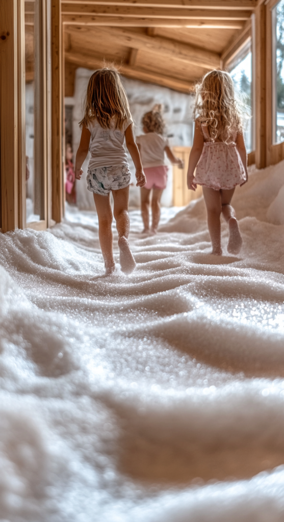 Kinder laufen in einem Raum auf Sand