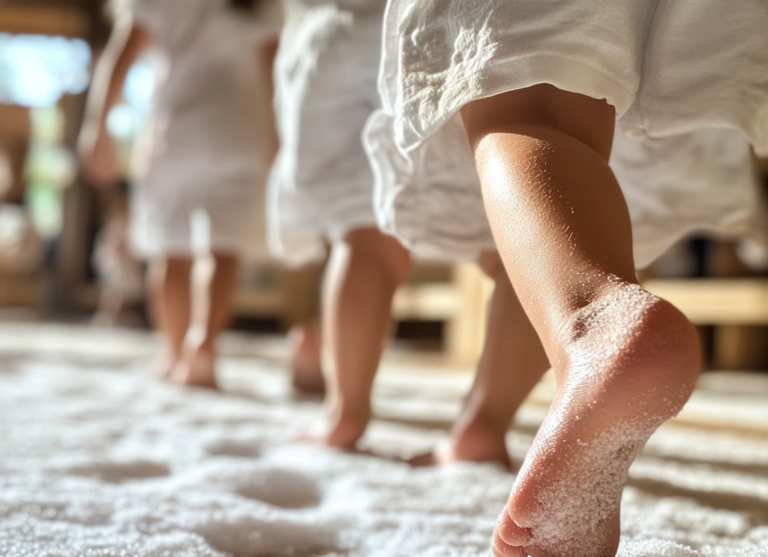 Kinder laufen in einem Raum auf Sand